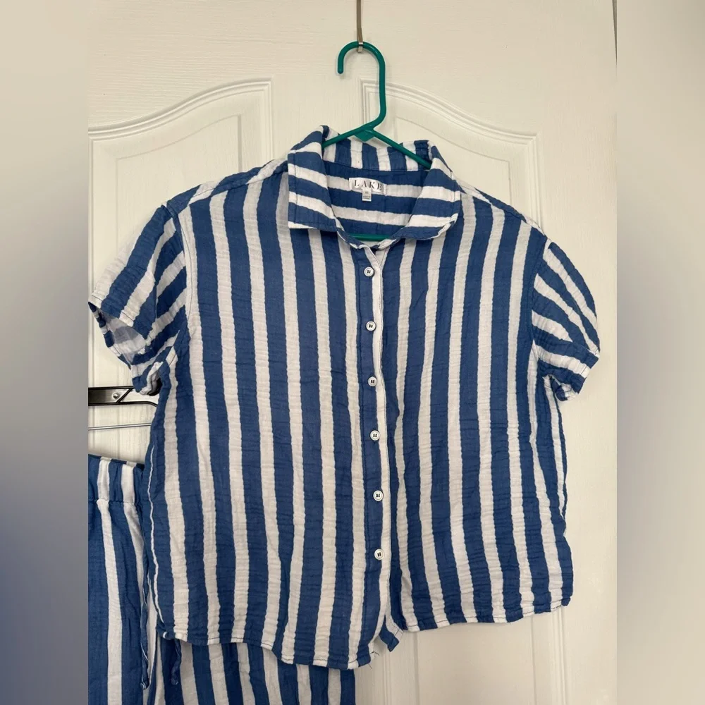 LAKE Women's Blue and White Striped Pajama XS Set - Picture 4 of 7